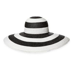 NWT! Eric Javits Stripe Squishee Floppy Sun Hat In White/ Black Retail $395